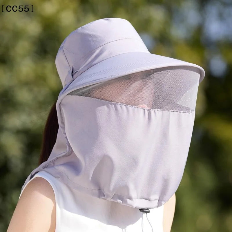 Women's Wide-Brim Fisherman Hat with UV Neck Shawl Cover Wide Brim Sun Hat Qst