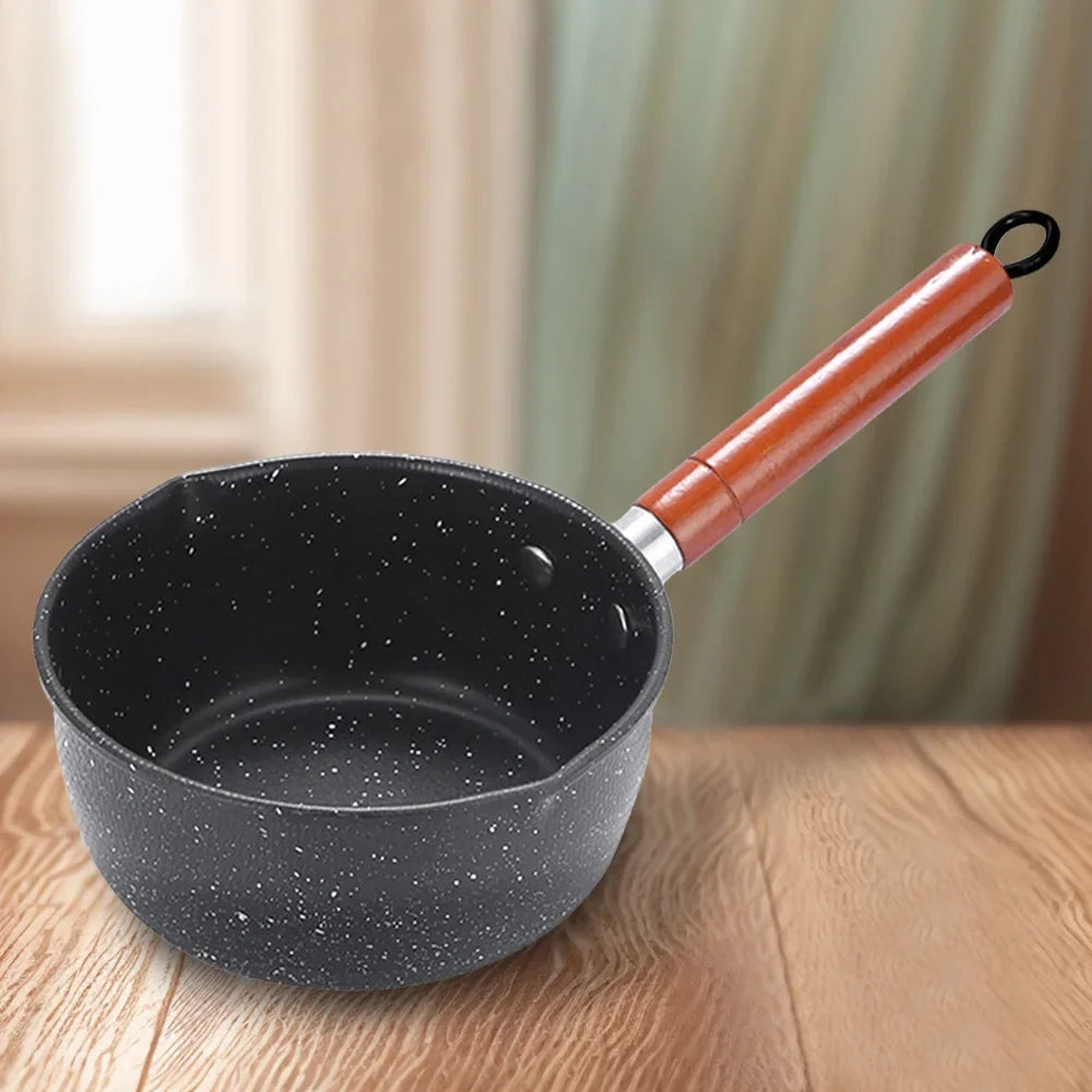 Non-Stick Saucepan with Pour Spout & Wooden Handle | Iron Pot Non-Stick Saucepan Qme