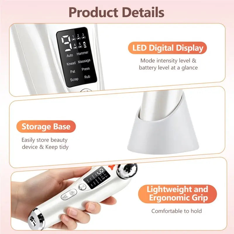 B15C Facial Roller Massager – EMS, Red Light & Vibration Facial Roller Massager Qst