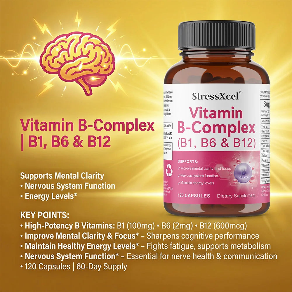 ZENVITALIZE Vitamin B Complex B1 B6 B12 Capsules – 60ct USA Vitamin B Supplement Qst