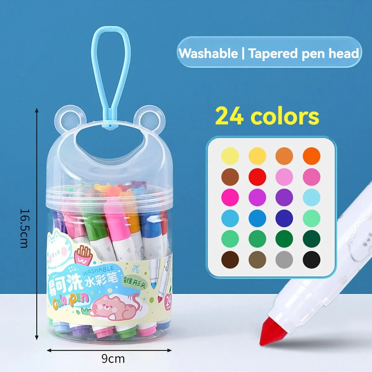 Washable Watercolor Brush Marker Pens for Kids – 12 or 18 Colors Kids Brush Markers Qme 24 color