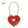 Heart Shaped 3-Digit Combination Lock Steel Wire Rope Padlock Combination Padlock Qme Red 1pc