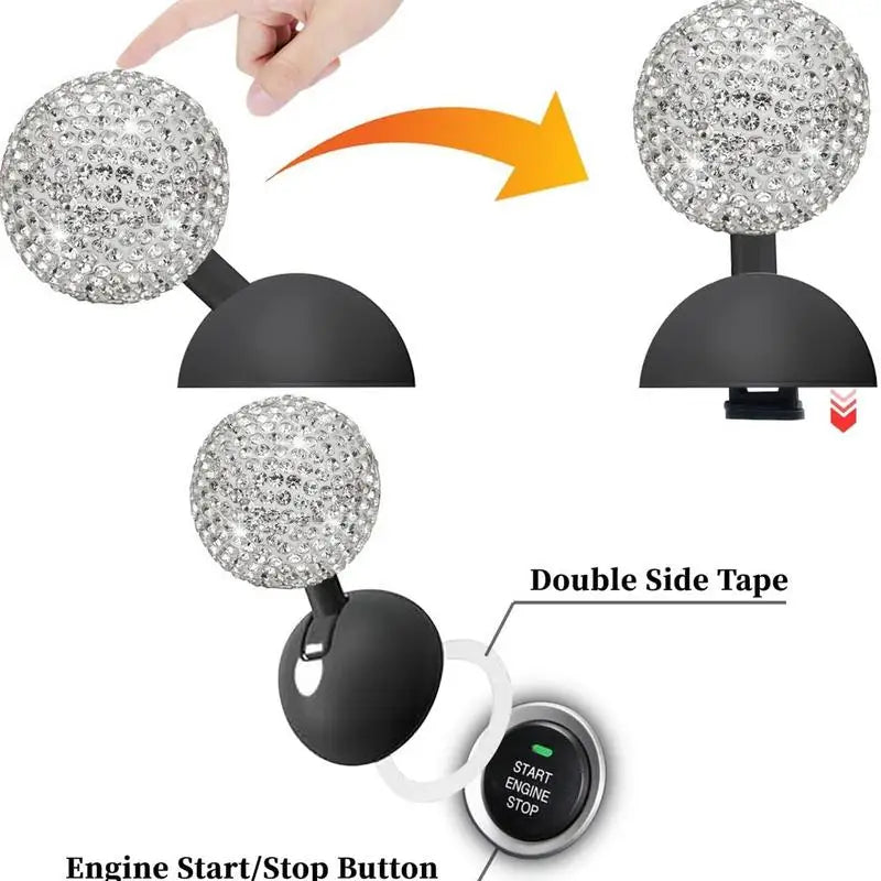 Rhinestone Push To Start Button Rocker | Car Interior Decor Car Interior Accessory Qst