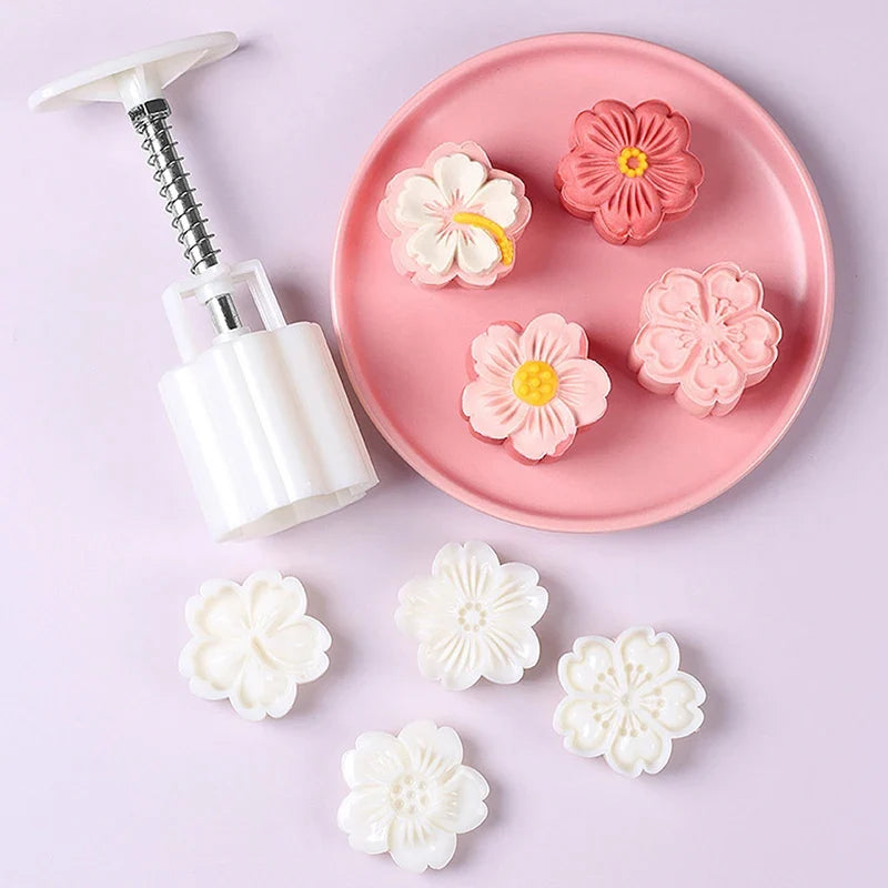 Cherry Blossom Mooncake Mold DIY Hand Press Pastry Tool Mooncake Baking Mold Qme