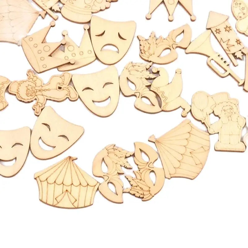 Wooden Carnival Clown Mask Crown – 30 pcs Handmade DIY Craft DIY Craft Embellishments Qme