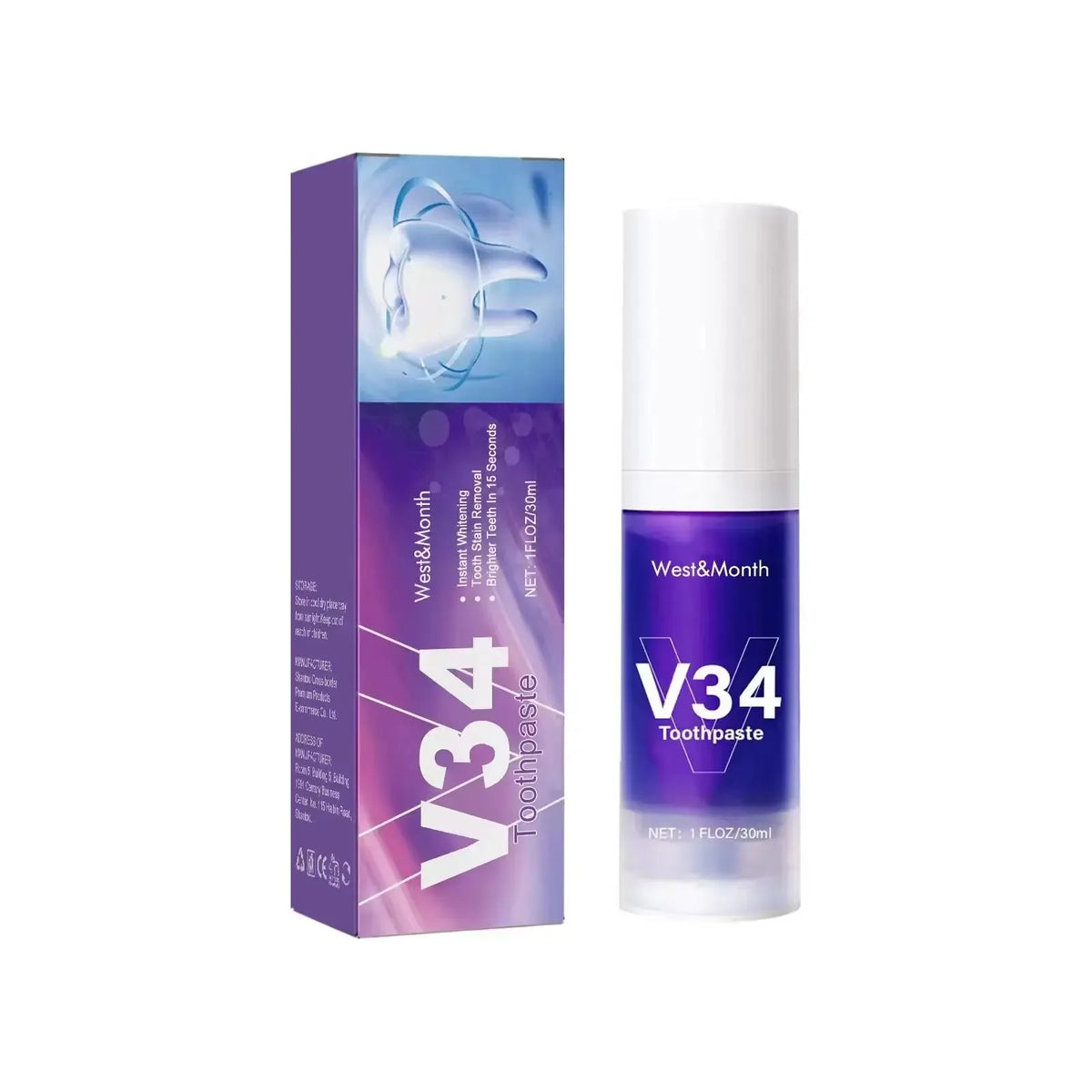 V34 SmileKit Purple Whitening Toothpaste 30ml – Color Corrector Whitening Toothpaste Qst V34 ya gao