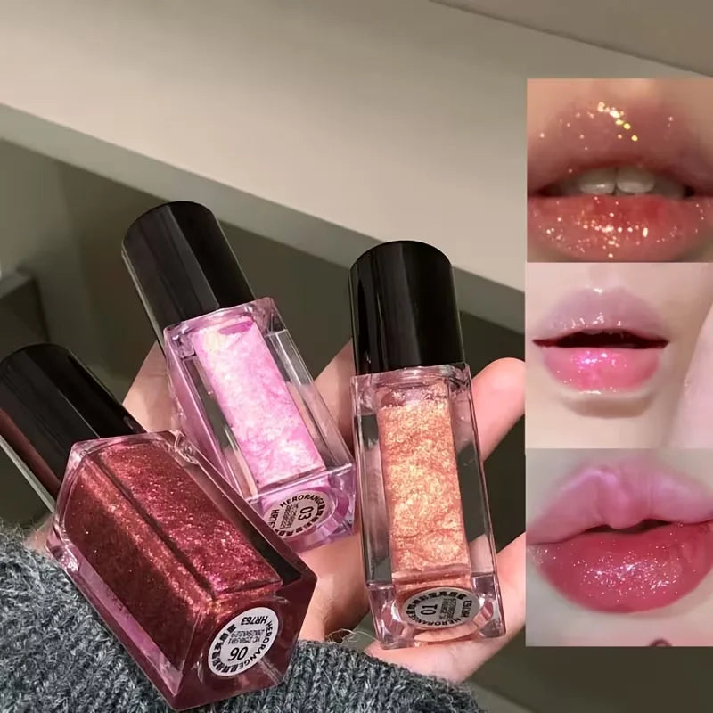 Shiny Glitter Lip Gloss | Mirror Finish Long-Lasting Glaze Glitter Lip Gloss Qme
