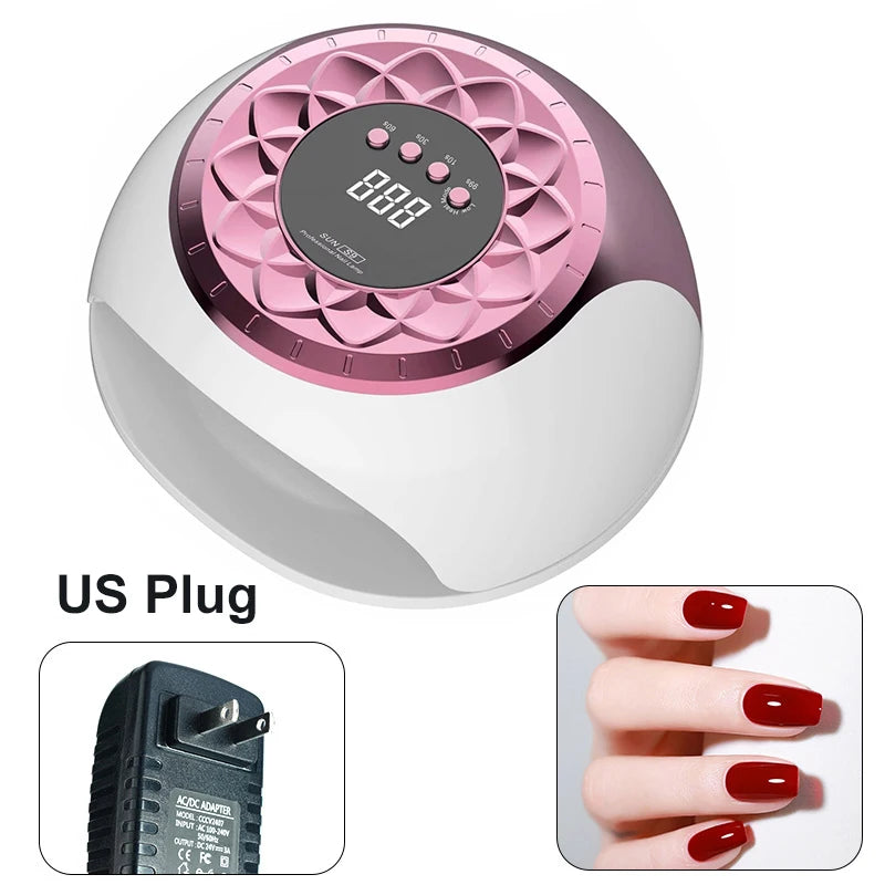 S9 268W UV LED Nail Lamp – 57 Beads Fast Gel Polish Curing UV LED Nail Lamp Qst Pink US Plug
