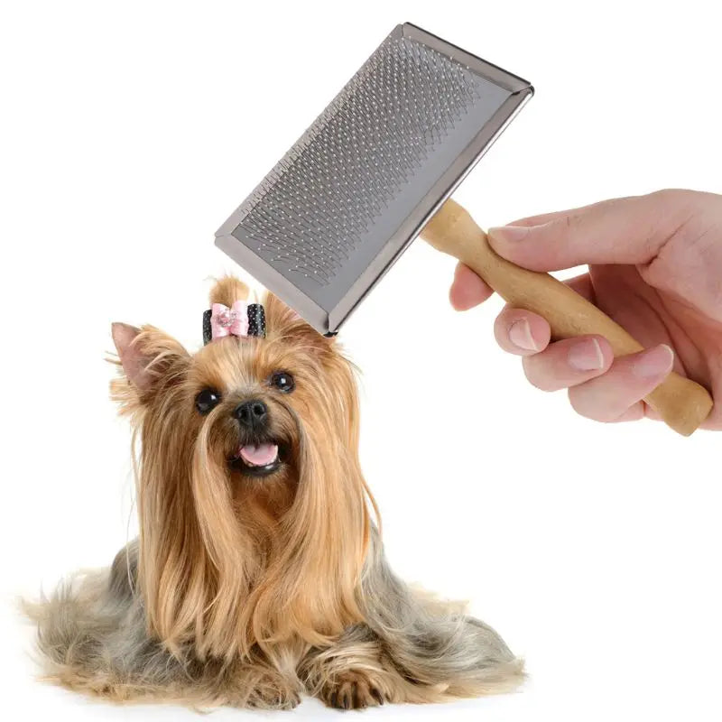 Dog Slicker Brush – Wooden Handle, Small & Large Dogs Dog Grooming Brush Qme