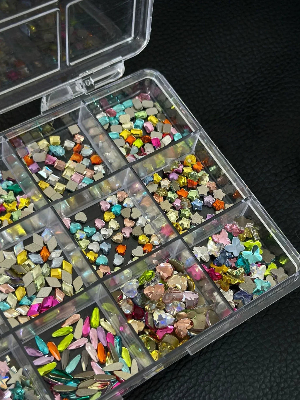 12-Square Star & Heart Flat Diamond Nail Art Gems DIY Set Nail Art Gems Qme