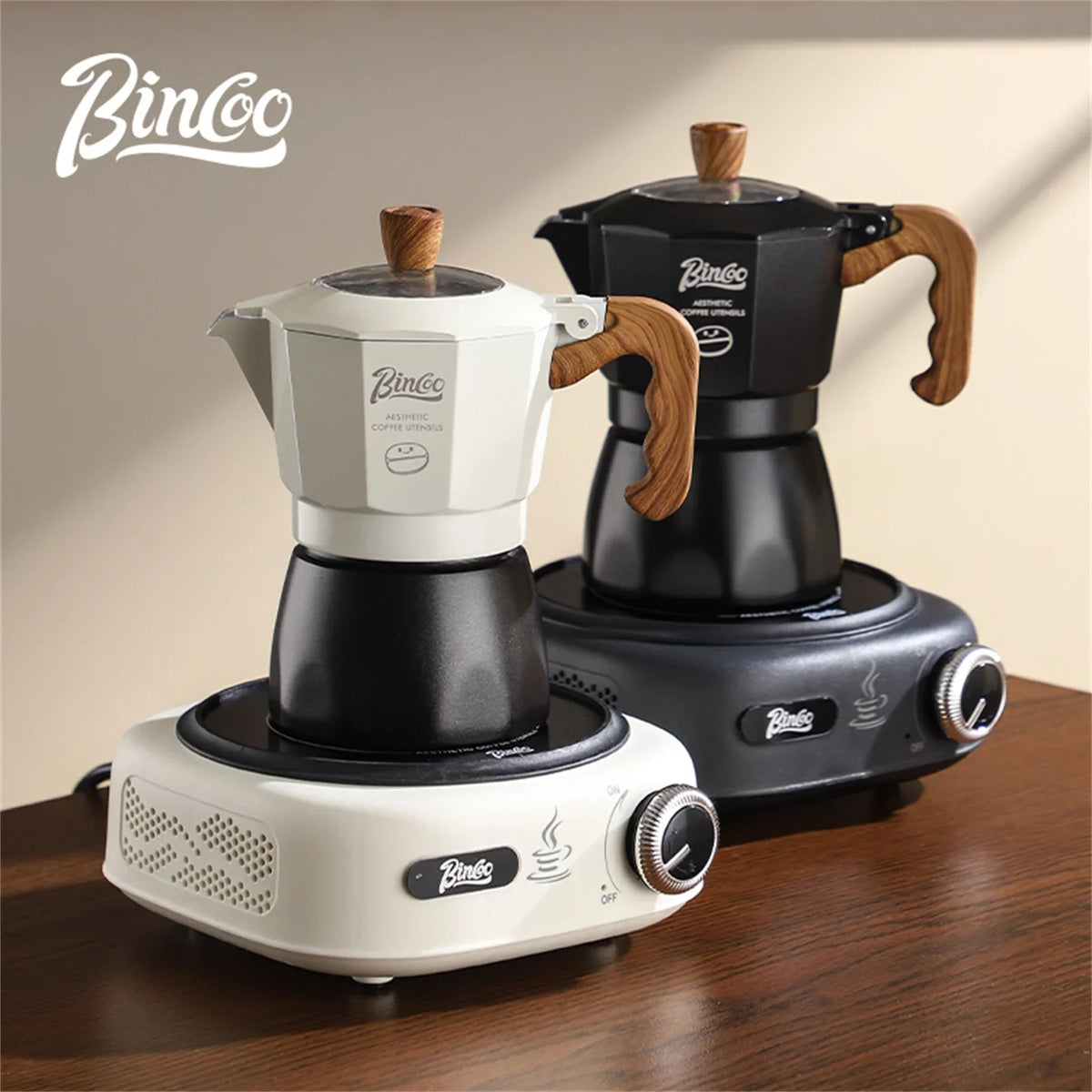 Bincoo Dual Valve Moka Pot Espresso Set with Electric Stove Moka Pot Set Qst