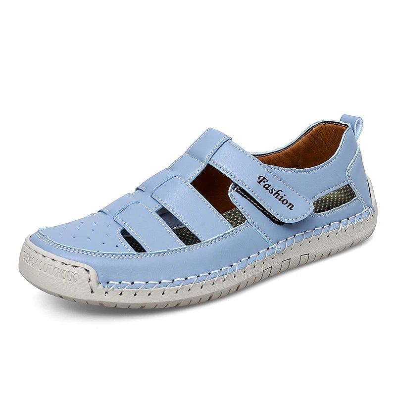 Women's Leather Flat Sandals – Roman Gladiator Beach Shoes Women's Flat Sandals Qst Blue 36