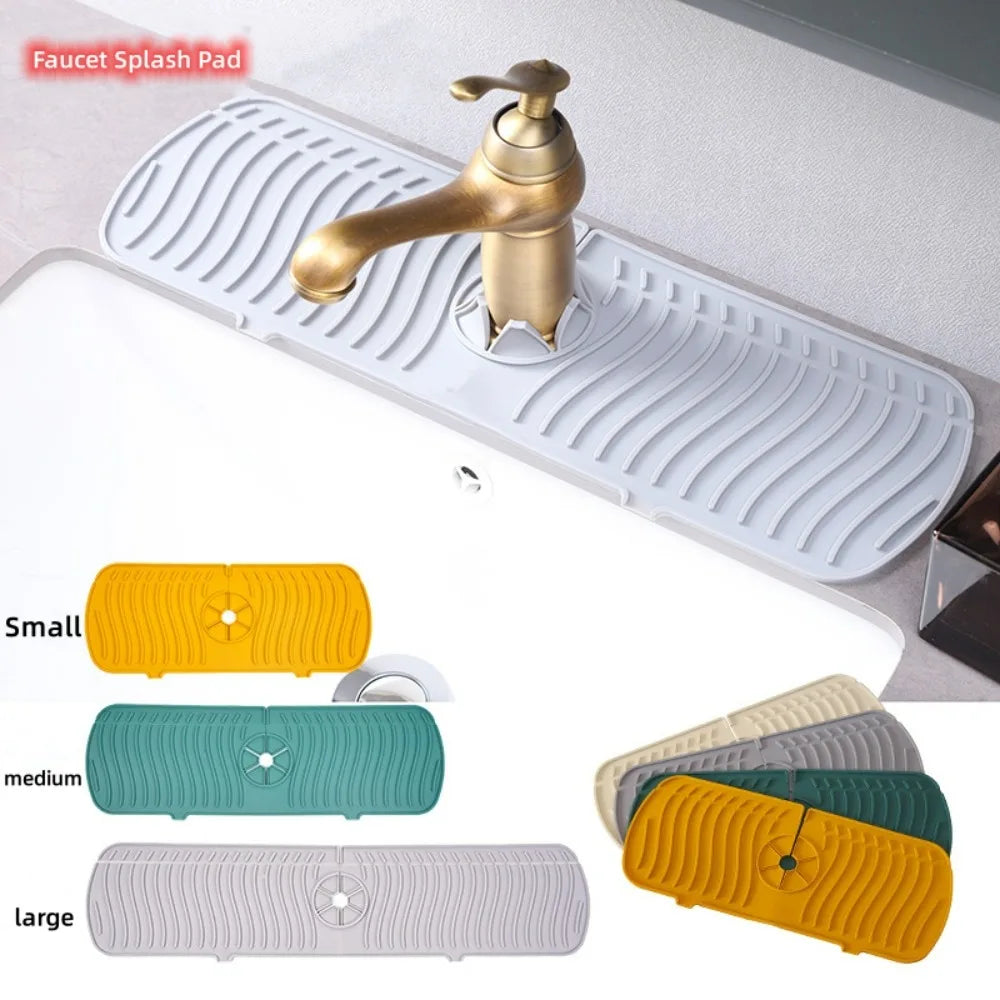 Silicone Faucet Splash Pad | Sink Sponge & Soap Storage Holder Silicone Sink Organizer Qme