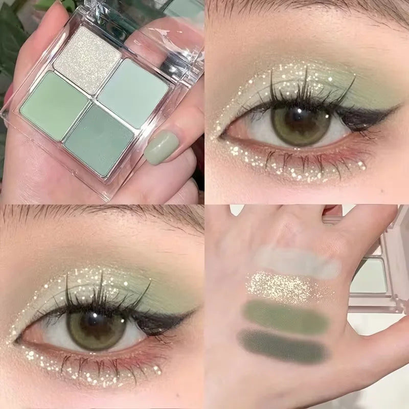 Qme 4-Color Green Matte Eyeshadow Palette | Korean Makeup Eyeshadow Palette Qme