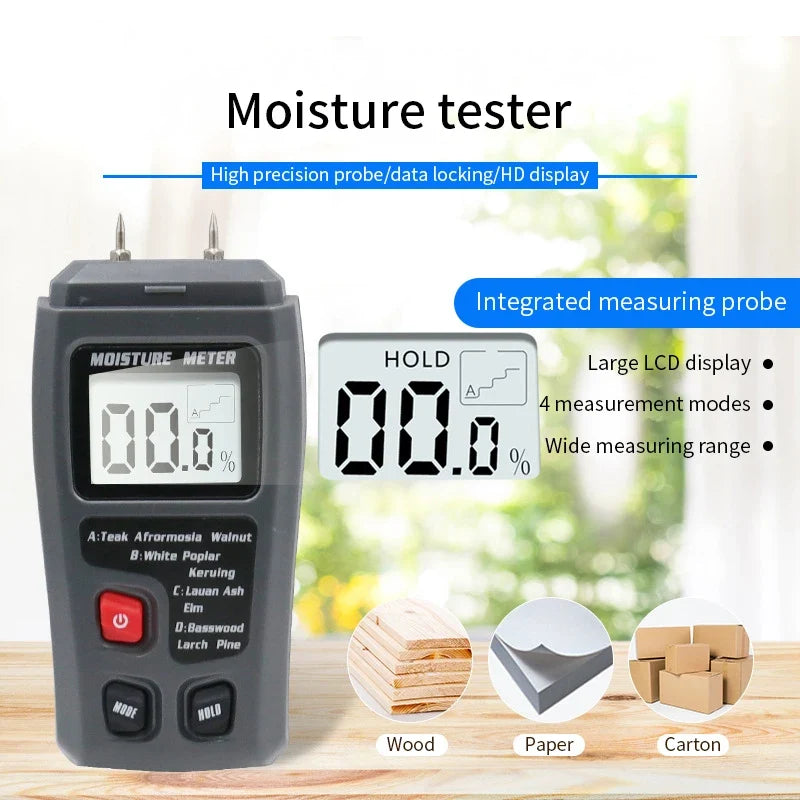 Digital Wood Moisture Meter 0-99% – Two-Pin LCD Tester Moisture Meter Qme