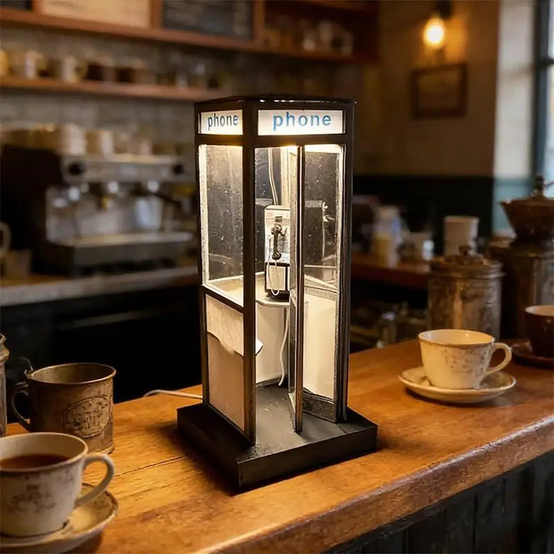 Retro Telephone Booth Table Lamp – Warm LED Vintage Night Light Decorative Table Lamp Qme