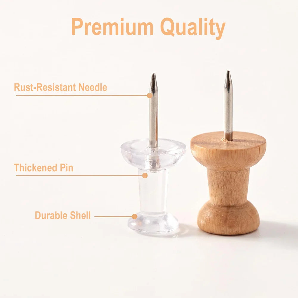 100Pcs Decorative Push Pin Clips – Wood & Transparent Plastic Decorative Push Pins Qst