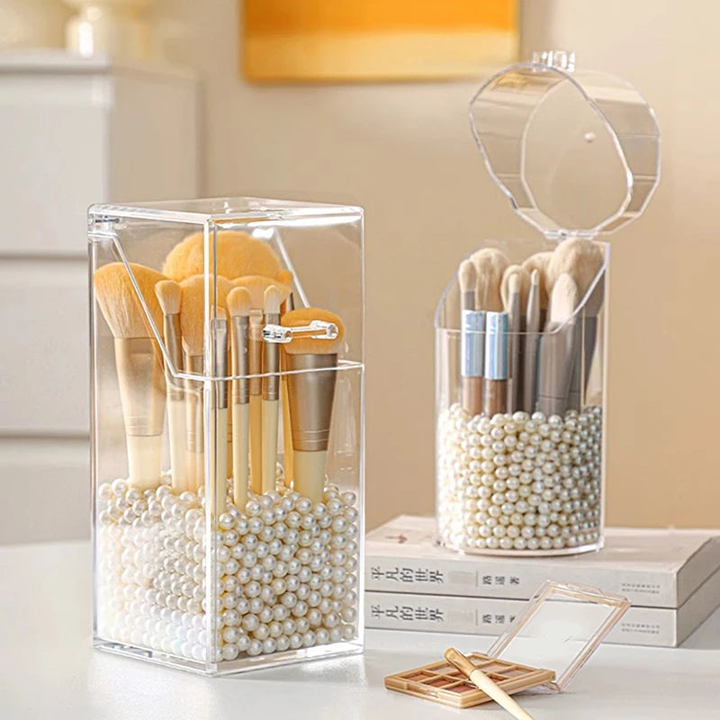 Transparent Makeup Brush Holder Cup with Dust-Proof Lid Makeup Brush Organizer Qst