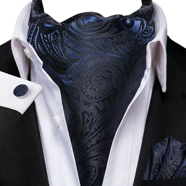 Men's Luxury Floral Ascot Cravat Set – Cufflinks & Handkerchief Ascot Cravat Set Qme LDAS1154