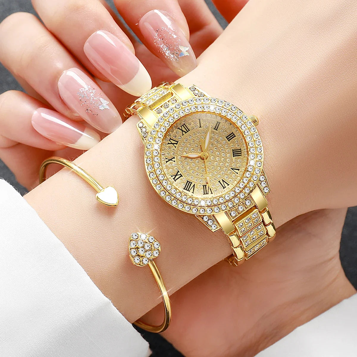 Luxury Ladies Diamond Studded Full Steel Chain Watch | 2 Colors Ladies Fashion Watch Qme