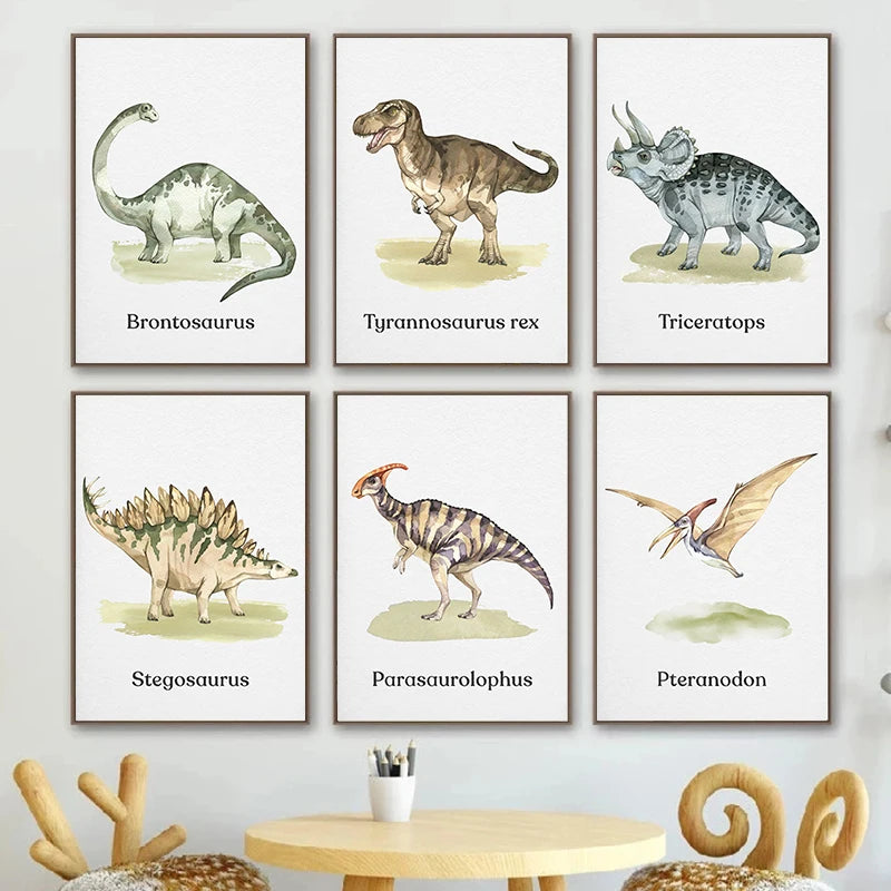 Watercolor Dinosaur Canvas Wall Art for Nursery & Kids' Room Canvas Wall Art Qst