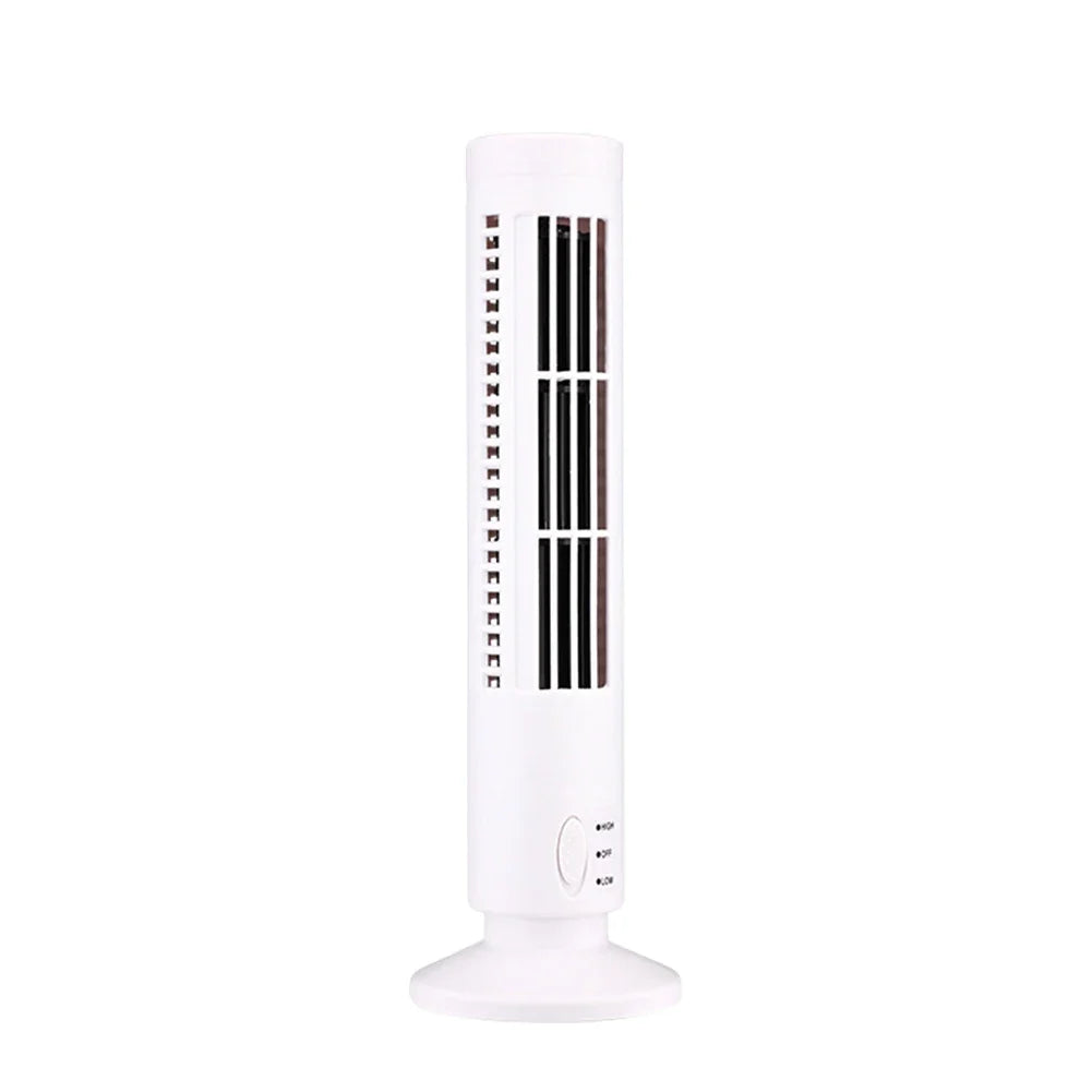 LED Bladeless Tower Fan – 2-Speed USB Portable Desk Fan Bladeless Tower Fan Qme White 100V-240V EU Plug