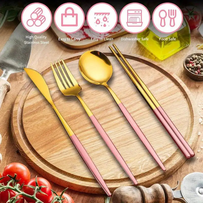 4-Piece Stainless Steel Cutlery Set with Portable Storage Box Portable Cutlery Set Qme