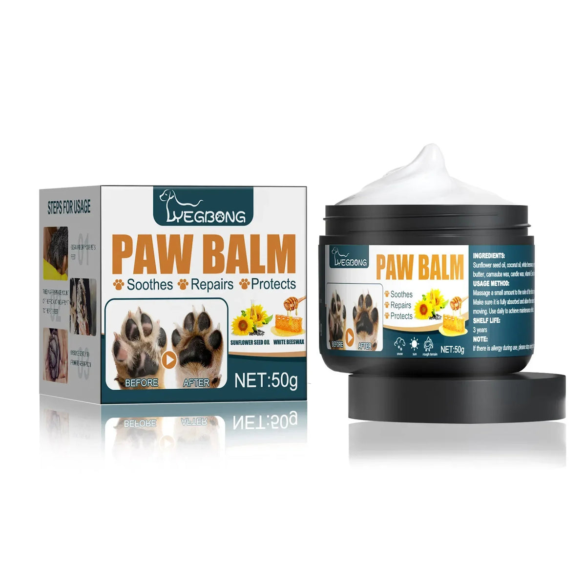 YEGBONG Natural Pet Paw Balm – Lick-Safe Dog & Cat Moisturizer Pet Paw Balm Qst 50g Boxed