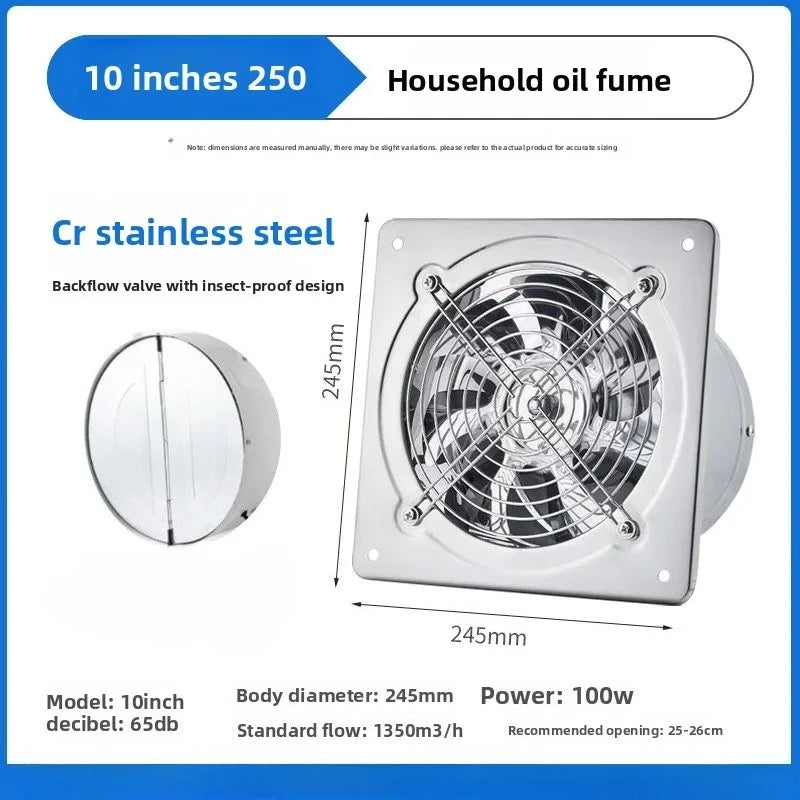 ZARTSEN Stainless Steel Silent Wall Exhaust Fan – Waterproof Vent Wall Exhaust Fan Qst 10inch 220V-240V EU Plug