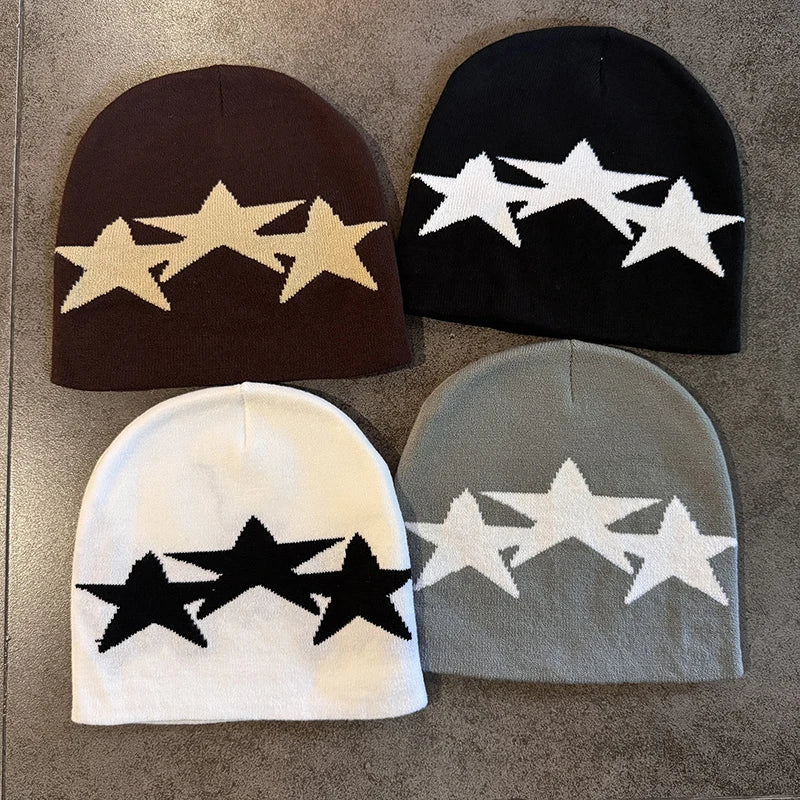 Y2K Pentagram Knit Beanie – Unisex Winter Streetwear Hat Knit Beanie Hat Qst