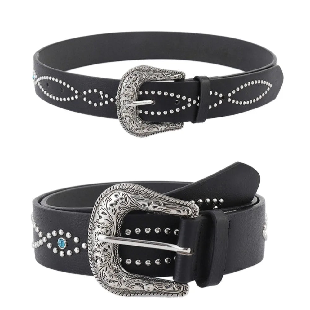 Women's Rhinestone PU Leather Rivet Belt – Punk & Ethnic Style Women's Fashion Belt Qme