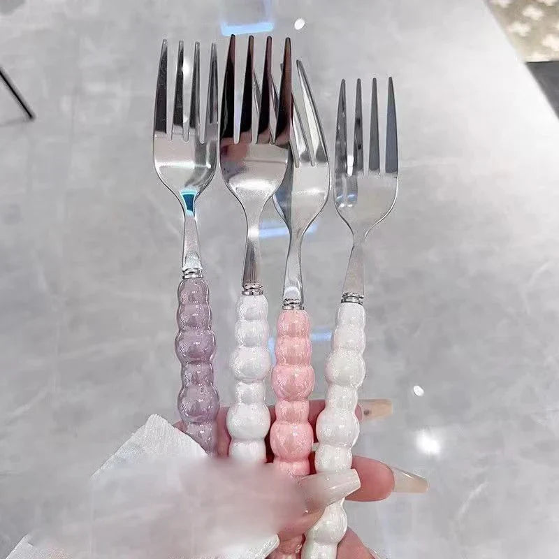 Pearl Handle Stainless Steel Fork – Dessert, Steak & Salad Dining Fork Qme