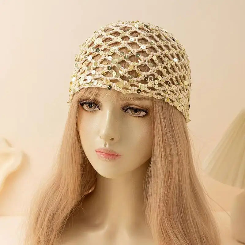Y2K Glitter Sequined Knit Beanie Hat – Shiny Street Style Knit Beanie Hat Qst A7