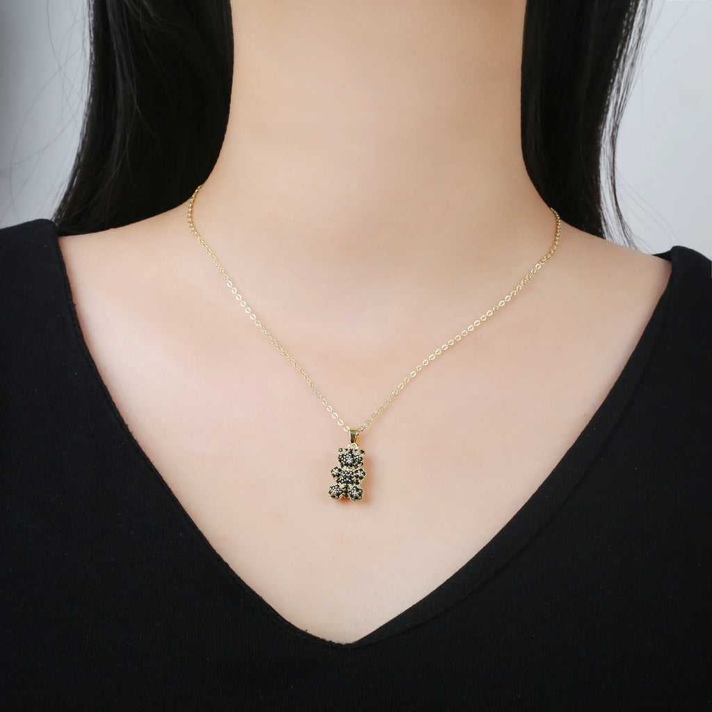 18K Gold Plated Cubic Zirconia Bear Pendant Necklace for Women Pendant Necklace Qme