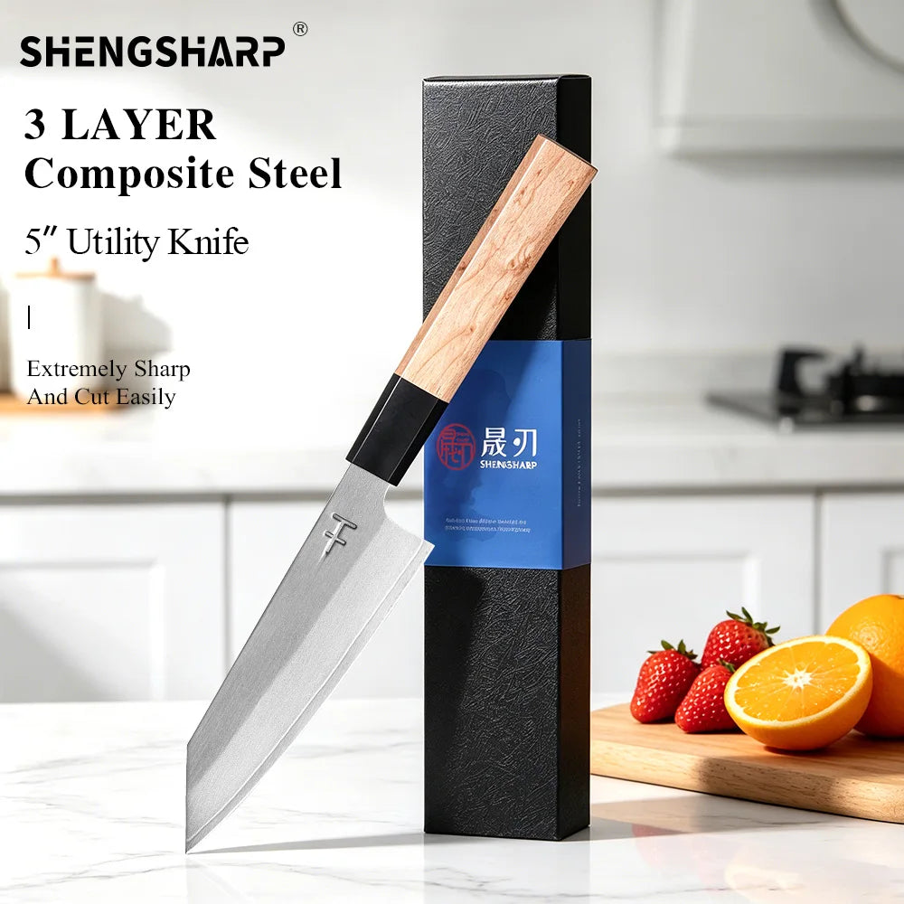 SHENGSHARP 5" Japanese Composite Steel Kitchen Utility Knife Kitchen Utility Knife Qst