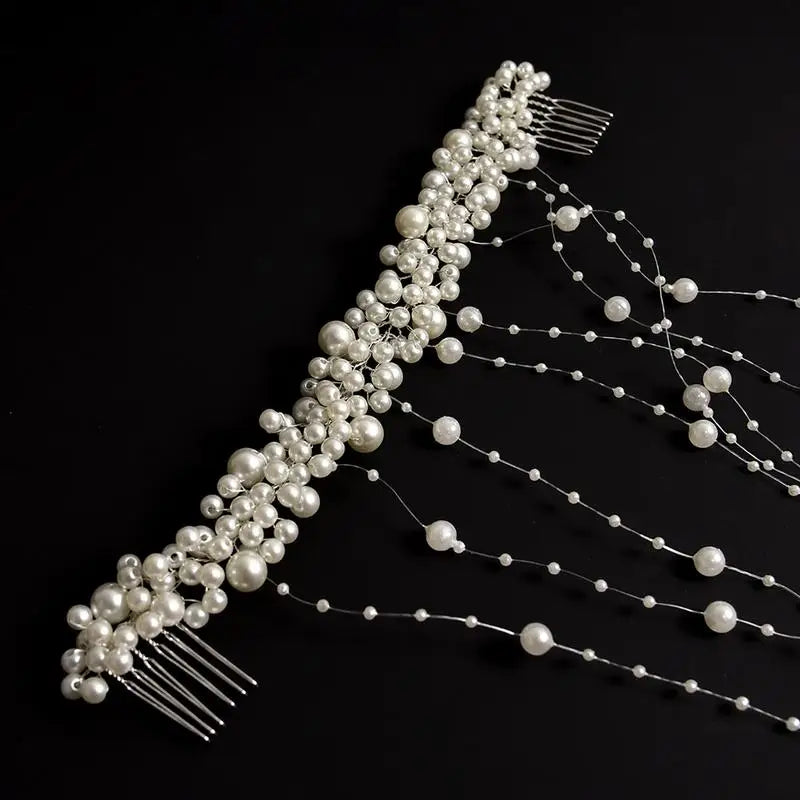 Pearl Hair Comb Bridal Headpiece with Bead Tassel Bridal Hair Comb Qme