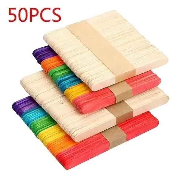 Colored Wooden Craft Sticks for Kids DIY Projects – 50 Pcs Wooden Craft Sticks Qme