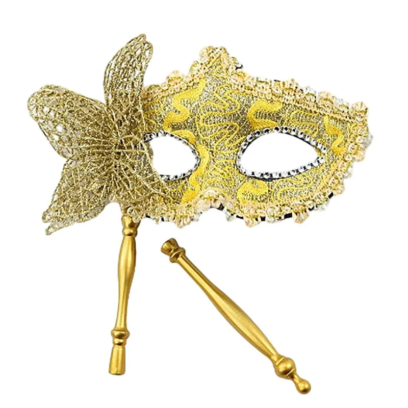 Masquerade Mask with Holding Stick | Halloween & Prom Masquerade Mask Qme