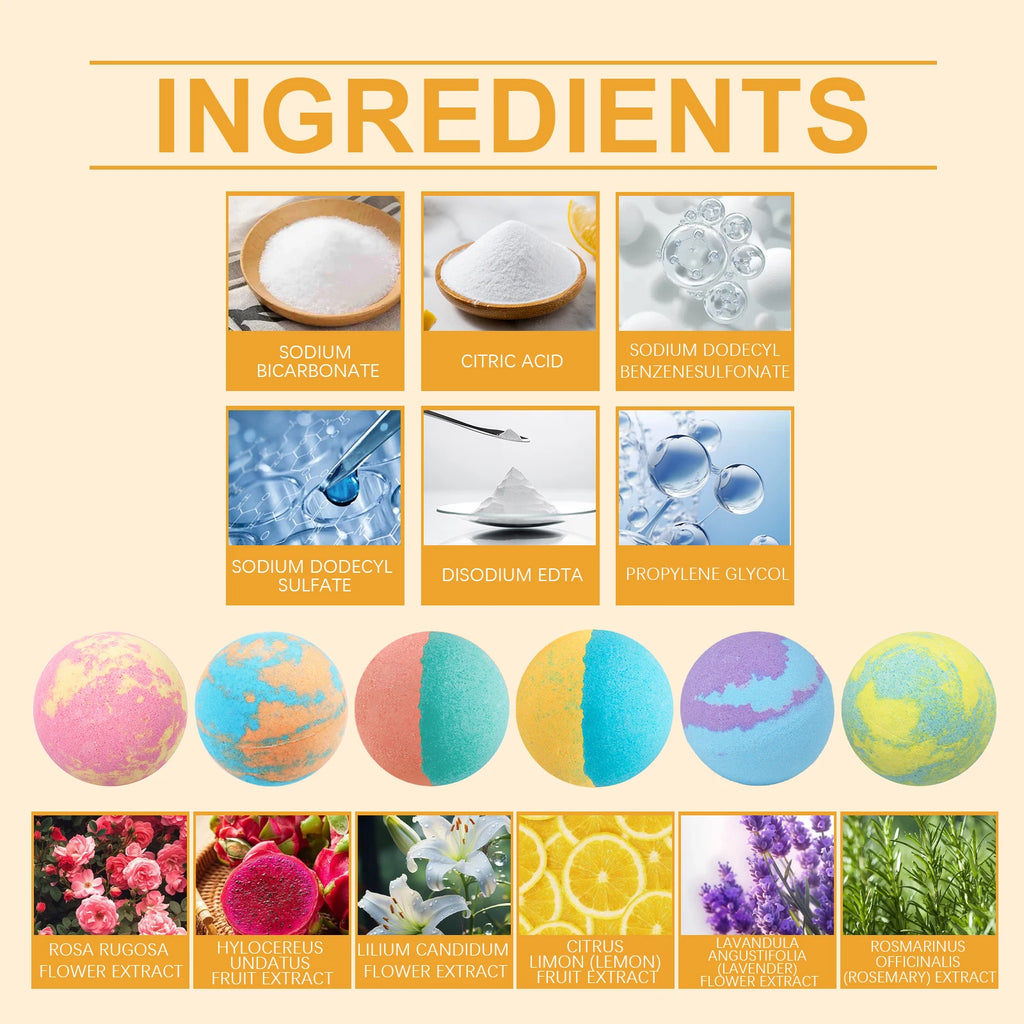 Rose Bath Bombs Gift Set – 6pc Moisturizing Spa Bath Balls Bath Bomb Gift Set Qst