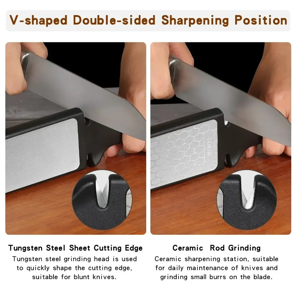 5-in-1 Diamond Knife Sharpener | 400 & 1000 Grit Multi-Tool Knife Sharpener Qme