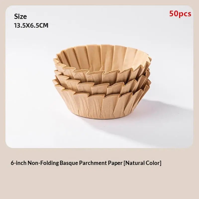 Basque Cheesecake Foldable Oil Paper Cake Mold 50 Pack Disposable Cake Mold Qme 6in Brown