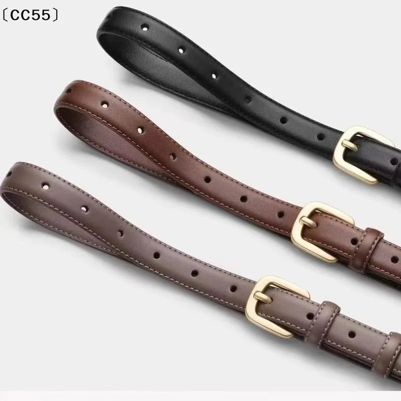 Women's 2cm PU Leather Belt – Slim Metal Buckle Western Style Women's Belt Qst