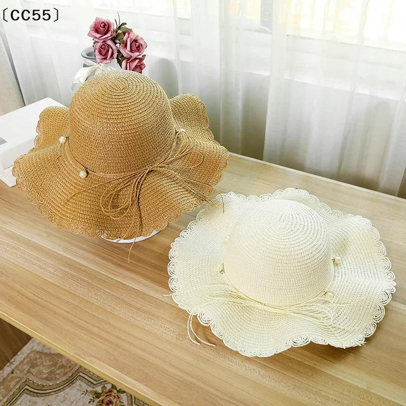 French Pearl Strap Wide Brim Straw Hat – Foldable Women's Sun Hat Wide Brim Straw Hat Qst