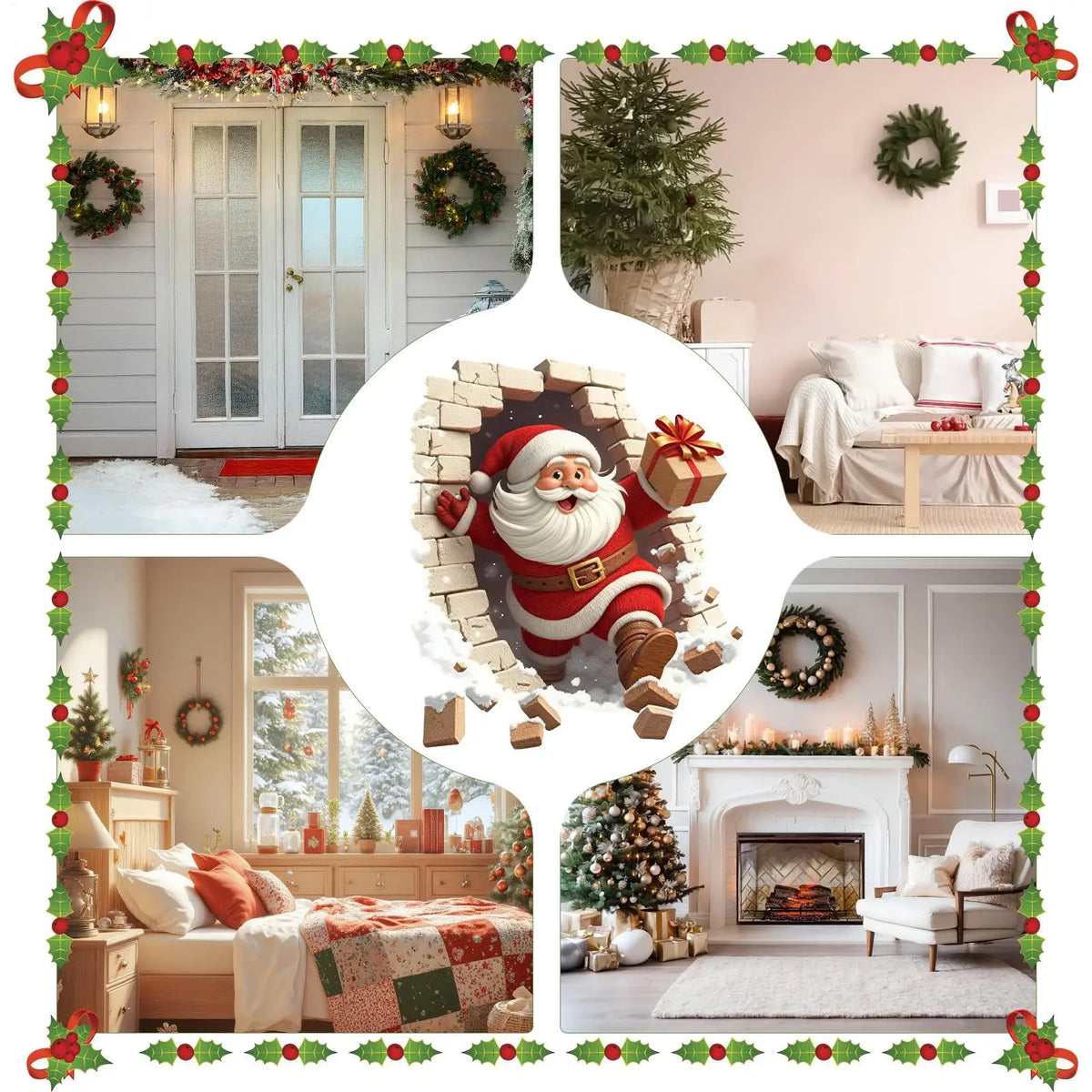 Santa Claus Christmas Wall Decal Holiday Sticker | 35x40cm Christmas Wall Decal Qme