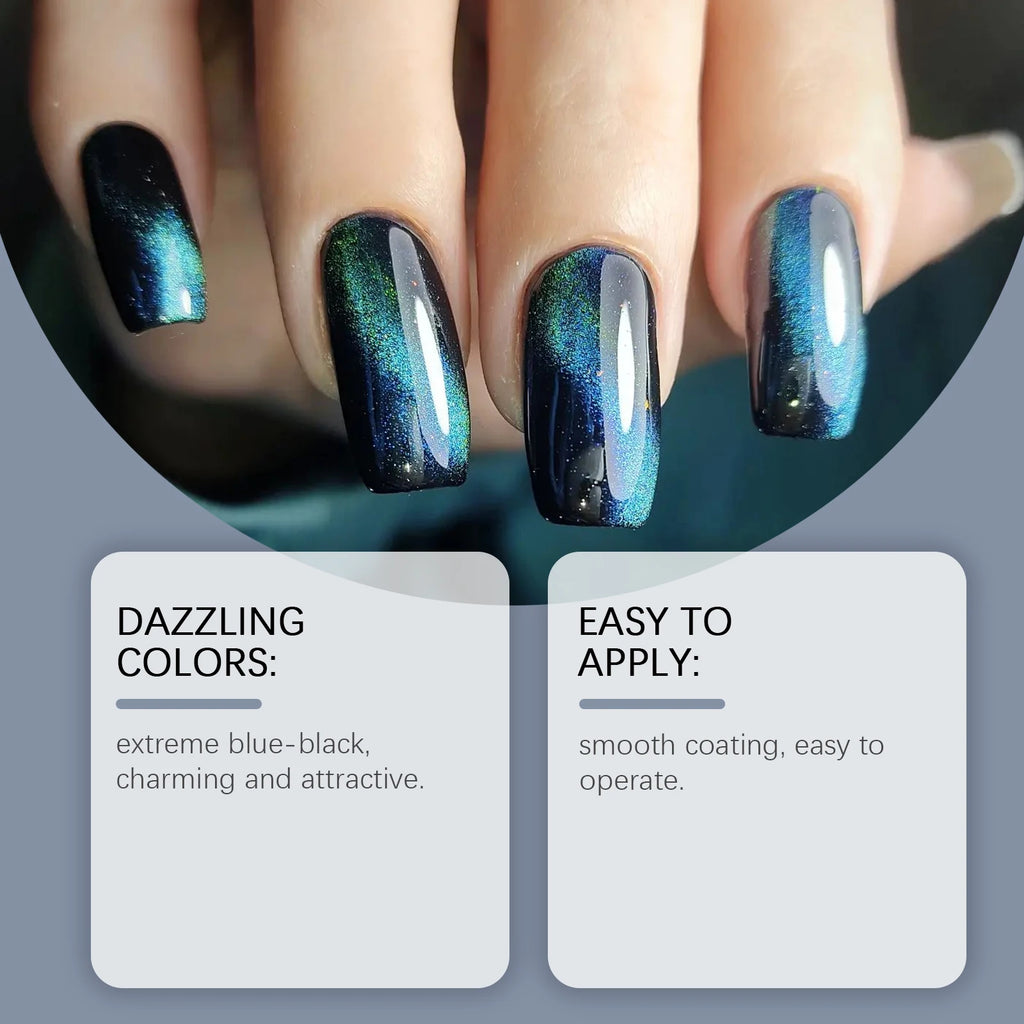 Blue-Black Cat Eye Nail Polish – Water-Based Long-Lasting Shimmer Cat Eye Nail Polish Qst