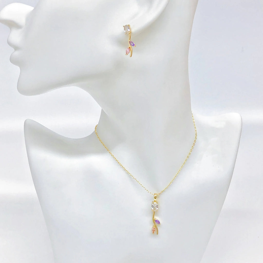 Rose Flower Crystal Necklace & Earrings Set | 9 Colors Crystal Jewelry Set Qme
