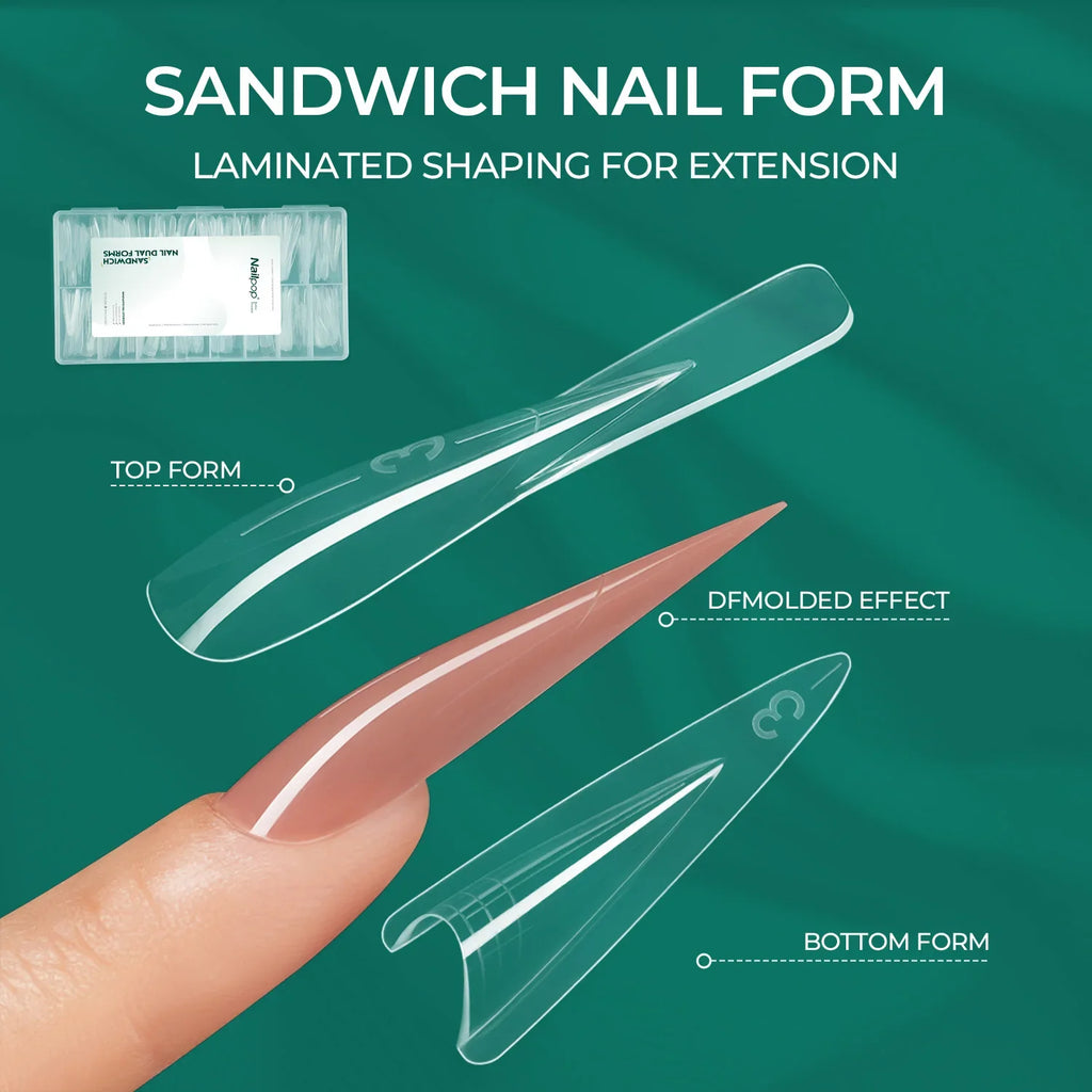 Nailpop 120 Stiletto Dual Forms – 15 Sizes Clear Nail Molds Nail Extension Molds Qme