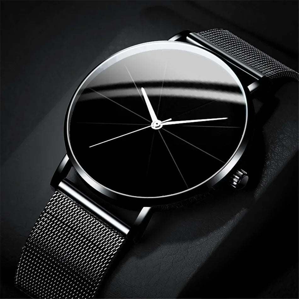 Casual Geo Dial Quartz Watch | Stainless Steel Mesh Strap Quartz Analog Watch Qme