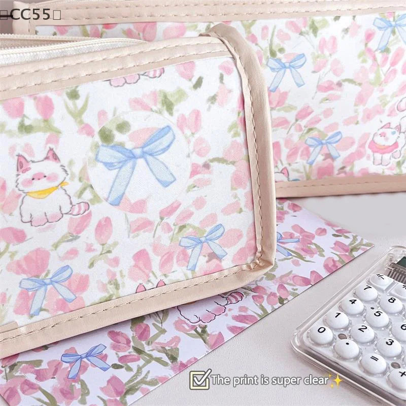 Tulip Kitten Transparent Pencil Case – Large Capacity Pouch Pencil Case Pouch Qst