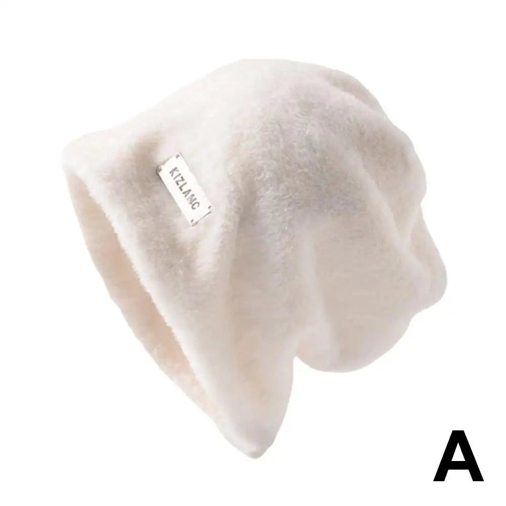 Women's Plush Fleece Baggy Beanie Hat – Warm Winter Skullcap Fleece Beanie Hat Qme White One size